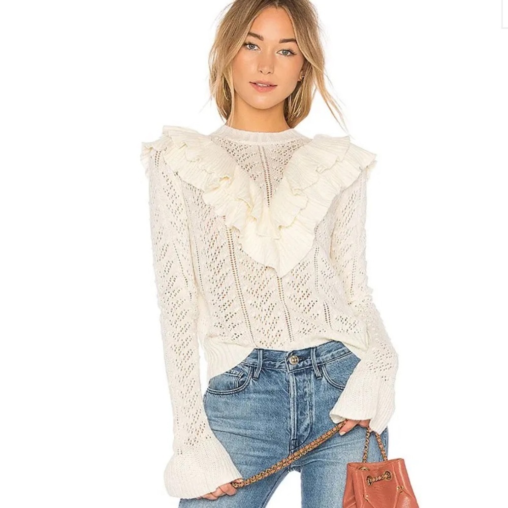 Revolve Tularosa Manny Ruffle Sweater Size XS Cottagecore Romantic Ivory NEW